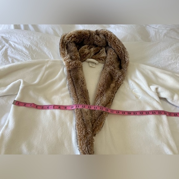 Pottery Barn | Women’s SZ M | Ivory Brown Faux Fur Trim Hooded Robe Monogram KS - Picture 8 of 13